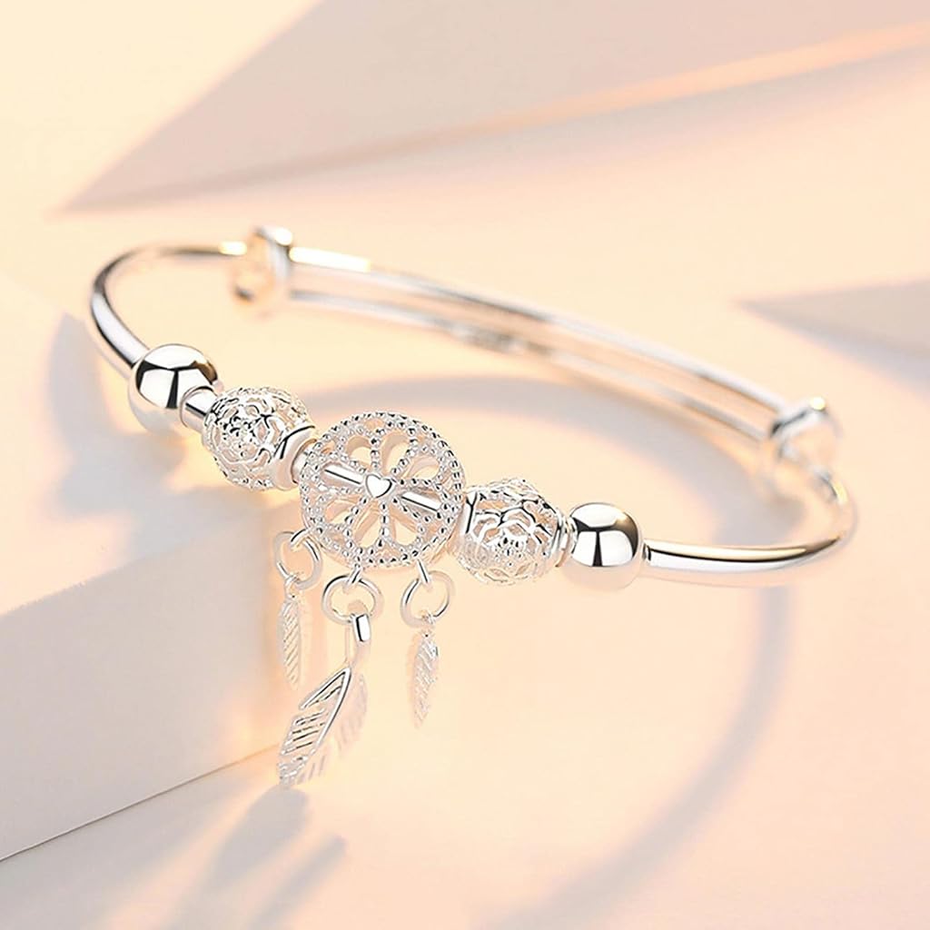 SANNIDHI Silver Bracelet for Women Creative Dreamcatcher Electroplate Bracelet,Adjustable Size,Fashion Stylish Jewelry Bracelet for Girls, With Gift Box SANNIDHI Silver Bracelet for Women Creative Dreamcatcher Electroplate Bracelet,Adjustable Size,Fashion Stylish Jewelry Bracelet for Girls, With Gift Box